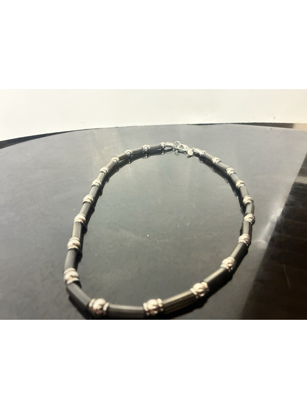 Panama Jack Necklace Silver Tone Beaded Blue Tube Lobster Clasp Retro Modernist